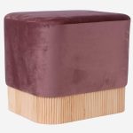 Pouf in velluto rosa con base in legno di bambù naturale