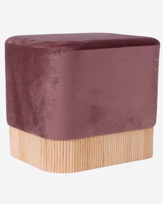 Pouf in velluto rosa con base in legno di bambù naturale