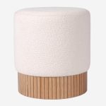 Pouf rotondo in tessuto bouclé crema