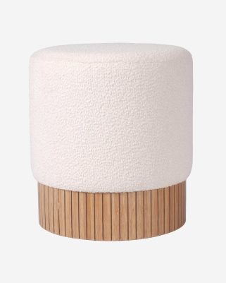 Pouf rotondo in tessuto bouclé crema