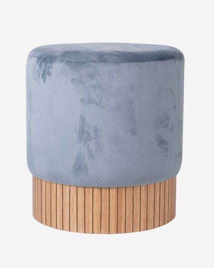 Pouf rotondo in velluto blu e bambù