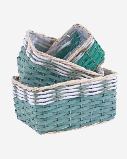 Set di 3 portavaso rettangolare in vimini e fibre naturali