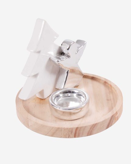 Portacandela in ceramica e legno di pino