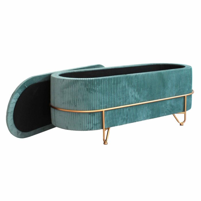 Panca contenitore in velluto con pouf - immagine 3