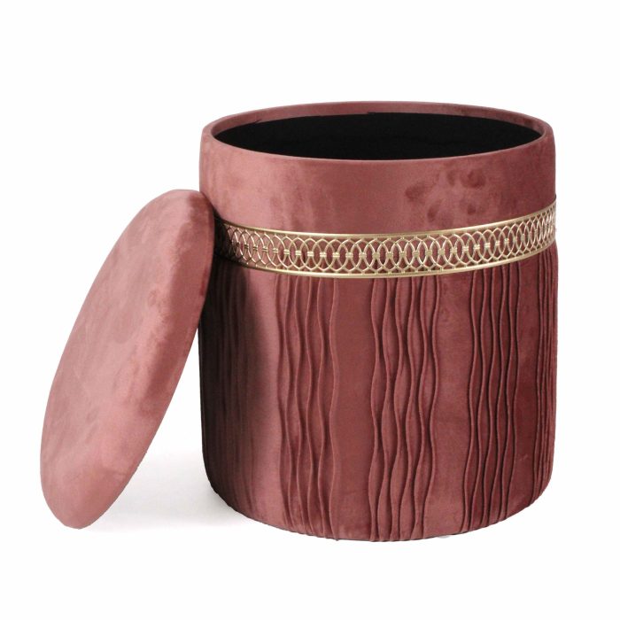 Set di 2 pouf contenitore in velluto rosa - immagine 5