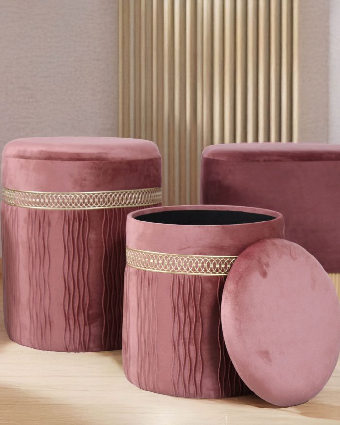 Set di 2 pouf contenitore in velluto rosa - immagine 2