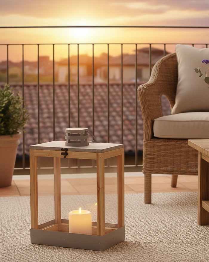 Lanterna moderna in metallo grigio e abete - immagine 2