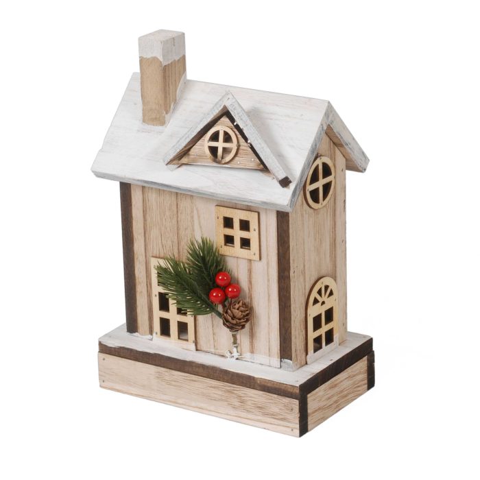 Decorazione casetta natalizia in abete con luce a Led - immagine 2