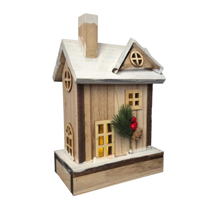 Decorazione casetta natalizia in abete con luce a Led - immagine 3