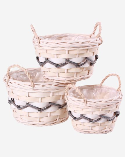 Set di 3 portavasi in vimini bianco