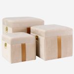 Set di 3 pouf contenitore in velluto bianco