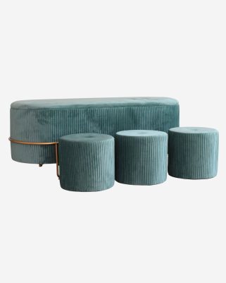 Panca contenitore in velluto con tre pouf