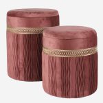 Set 2 Pouf Contenitore in Velluto Rosa