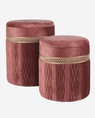 Set 2 Pouf Contenitore in Velluto Rosa