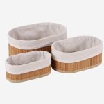 Set di 3 vaschette in bambù foderate