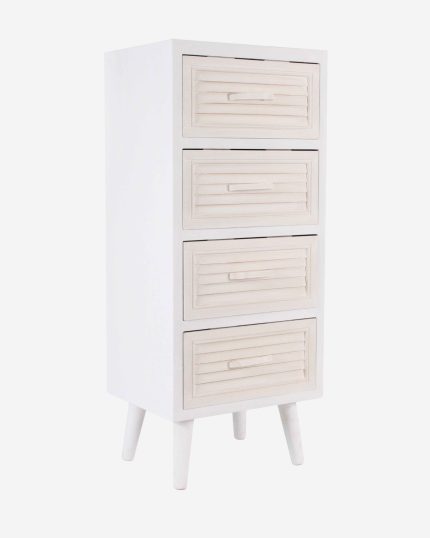 Cassettiera bianca in legno di pino con quattro cassetti