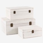 Set di 3 bauli in legno sbiancato