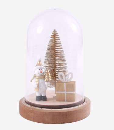 campana decorativa natalizia con led con pupazzo di neve