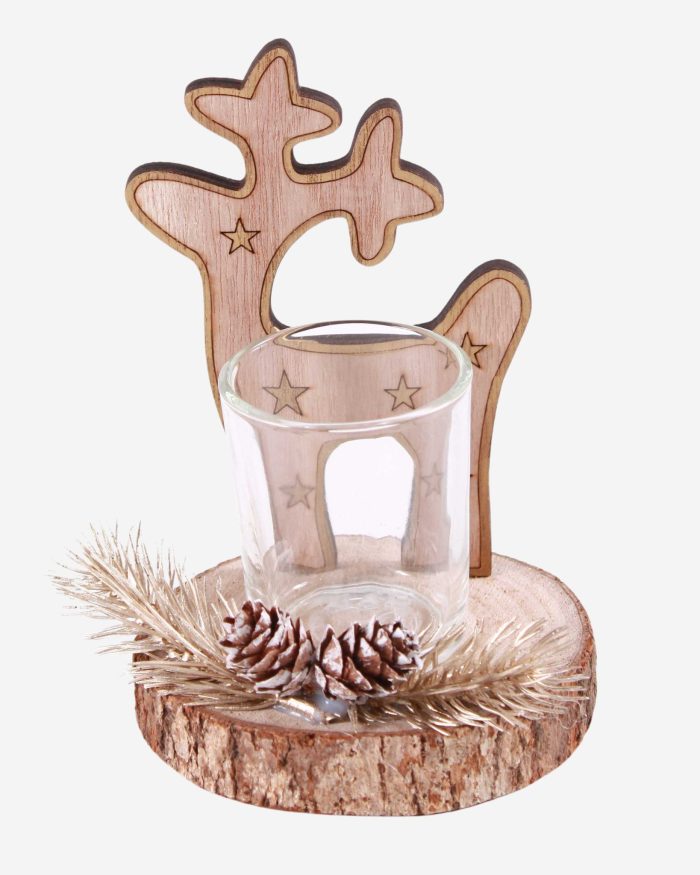 Portacandele decorazione natalizia in mdf a forma di renna - immagine 2