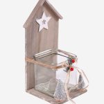 Portacandela in legno di balsa grigio con decorazioni natalizie