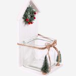 Portacandela in legno di balsa bianco con piccole decorazioni natalizie