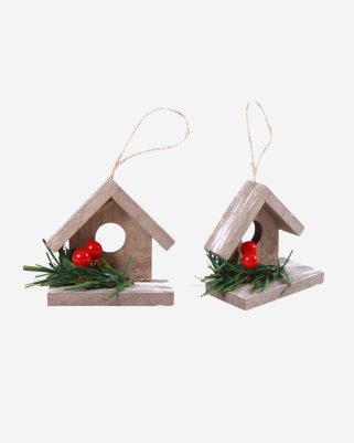 Confezioni da 2 decorazioni natalizie casette grigie
