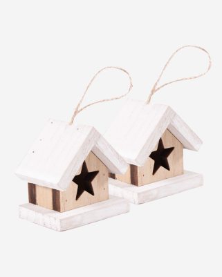 Decorazioni natalizie casette bianche in confezioni da 2 da appendere