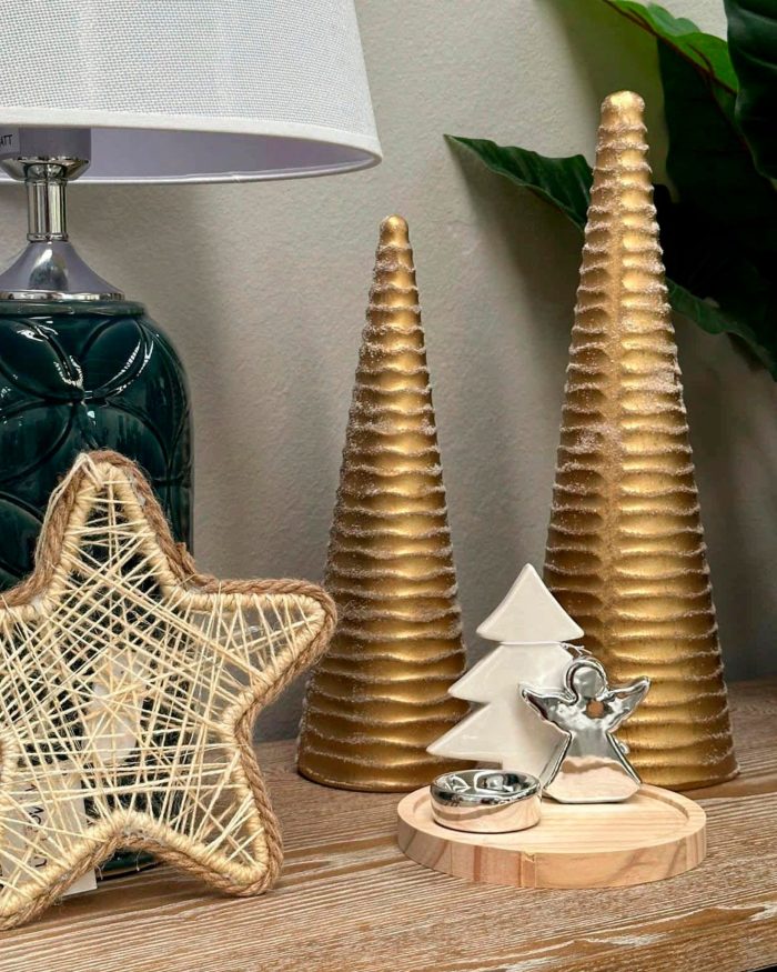 Albero di Natale decorativo dorato in resina Ø12,5XH40 - immagine 2