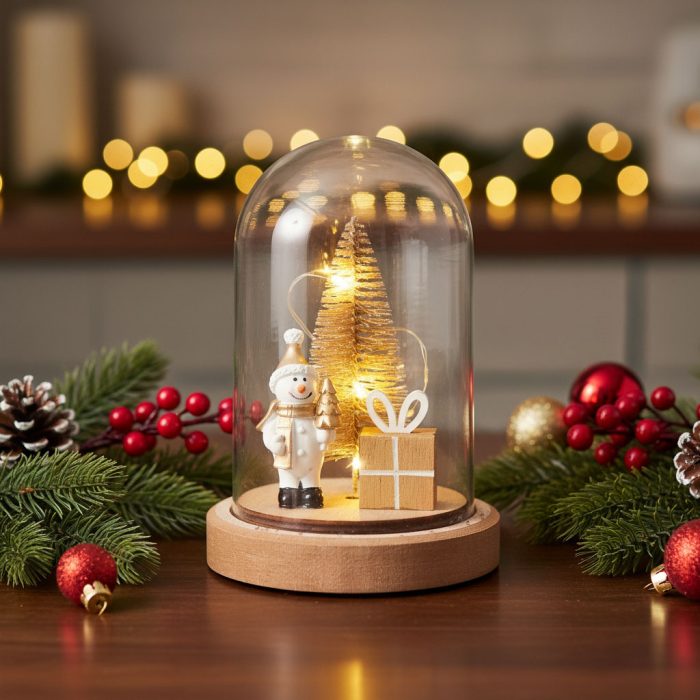 Campana decorativa natalizia con led con pupazzo di neve - immagine 2