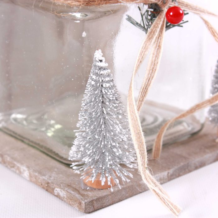 Portacandela in legno di balsa grigio con decorazioni natalizie - immagine 3