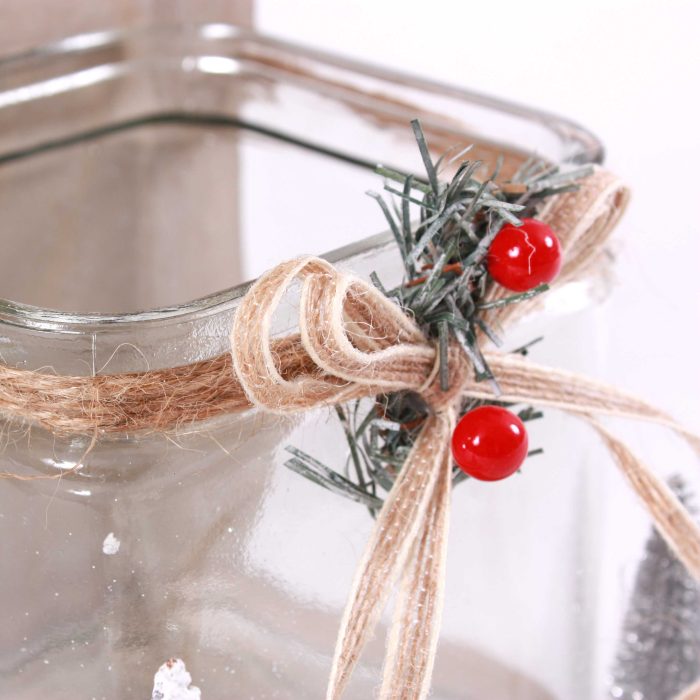 Portacandela in legno di balsa grigio con decorazioni natalizie - immagine 4