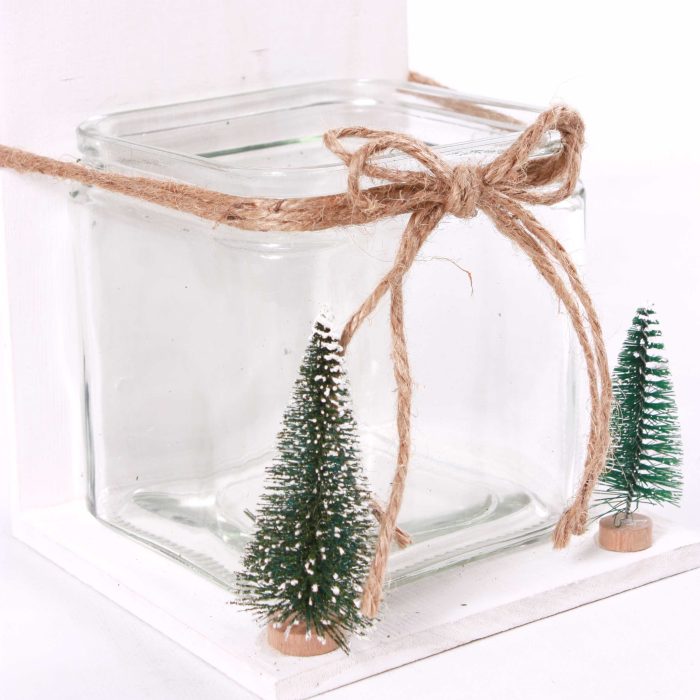 Portacandela in legno di balsa bianco con piccole decorazioni natalizie - immagine 3