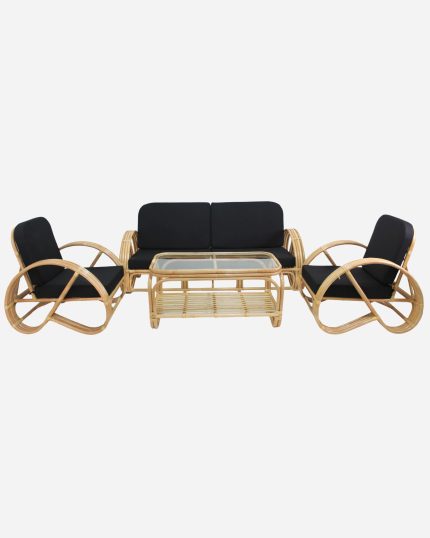 Salotto in Rattan Pretzel con Divano, Poltrone, Tavolino