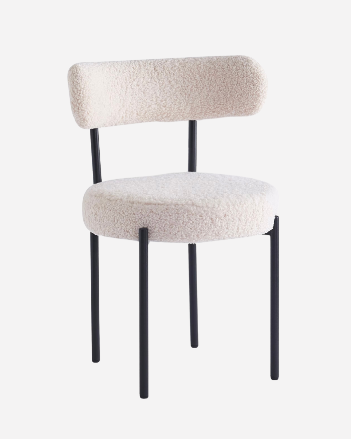 Sedia da pranzo Gaia in bouclé bianco