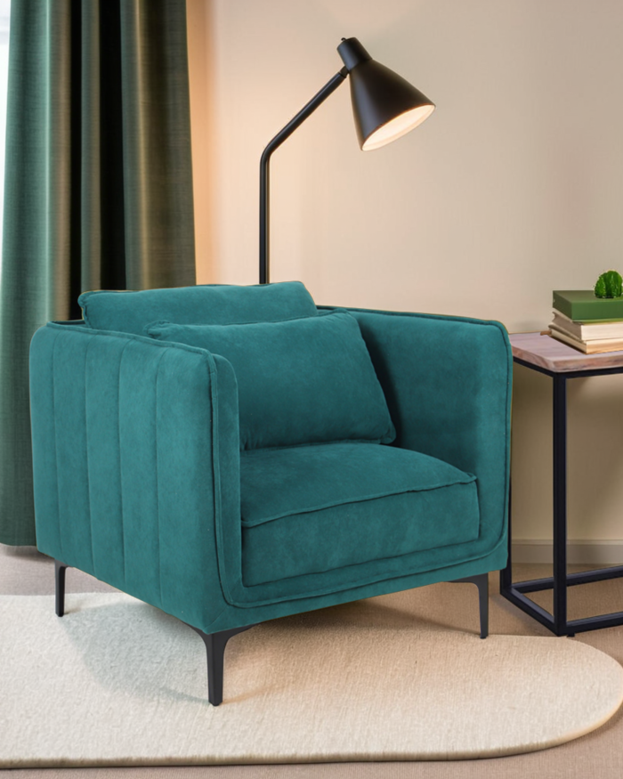 Poltrona in tessuto verde effetto velluto "Gina" - immagine 2