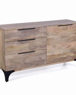 Credenza "Dino" con 3 cassetti e una anta con 2 ripiani in legno di mango