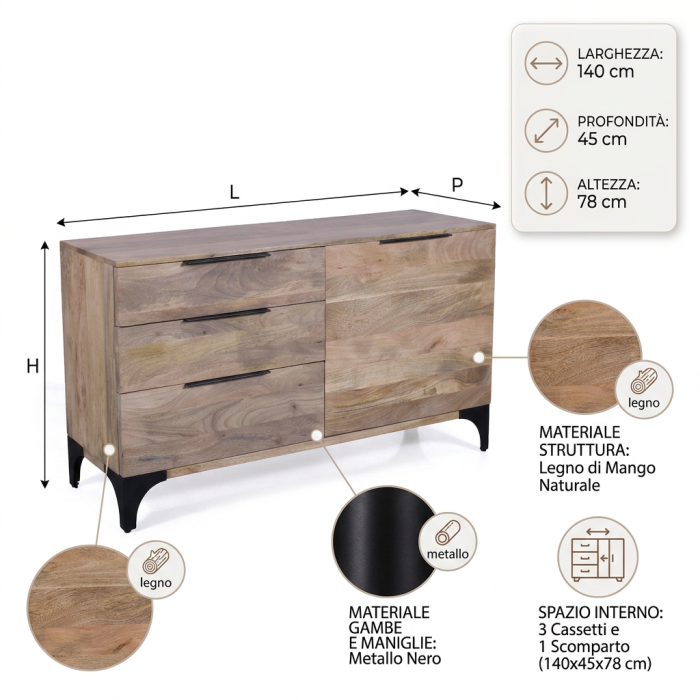 Credenza in mango Dino - immagine 5