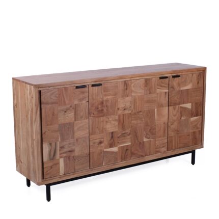 Credenza "Enzo" in acacia rettangolare con 4 ante e un ripiano