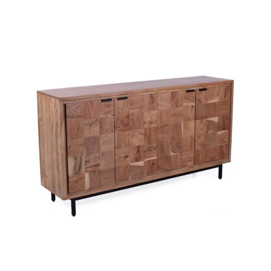 Credenza "Enzo" in acacia rettangolare con 4 ante e un ripiano
