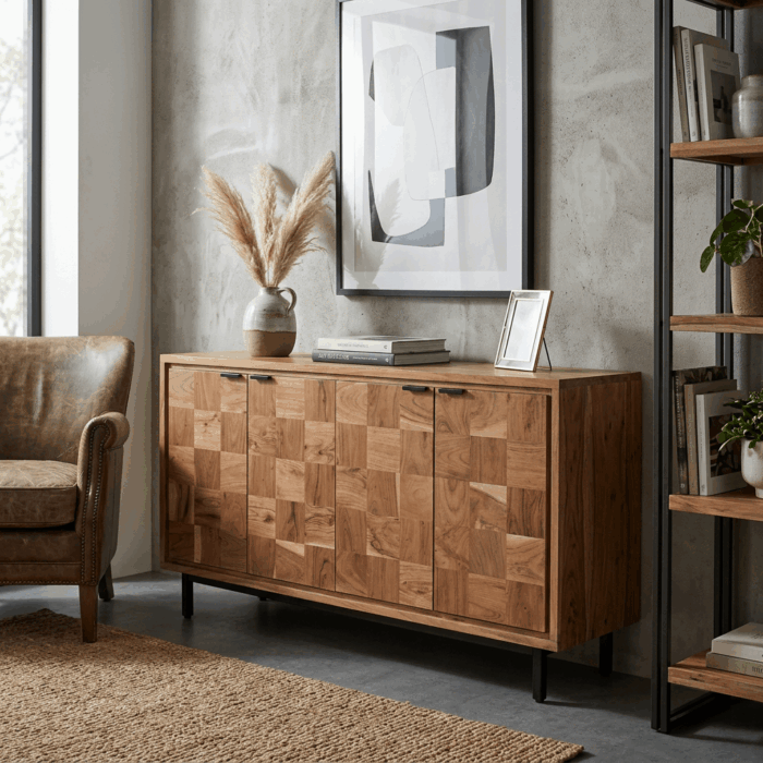 Credenza "Enzo" in acacia rettangolare con 4 ante e un ripiano - immagine 2