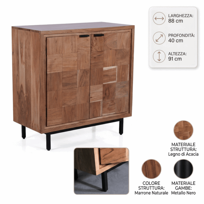 Credenza quadrata in acacia "Enzo" - immagine 4