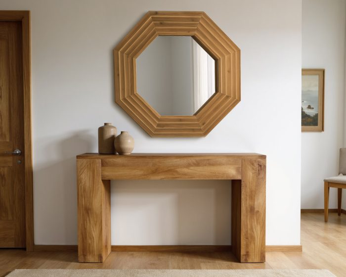 Specchio da parete ottagonale in legno - immagine 3