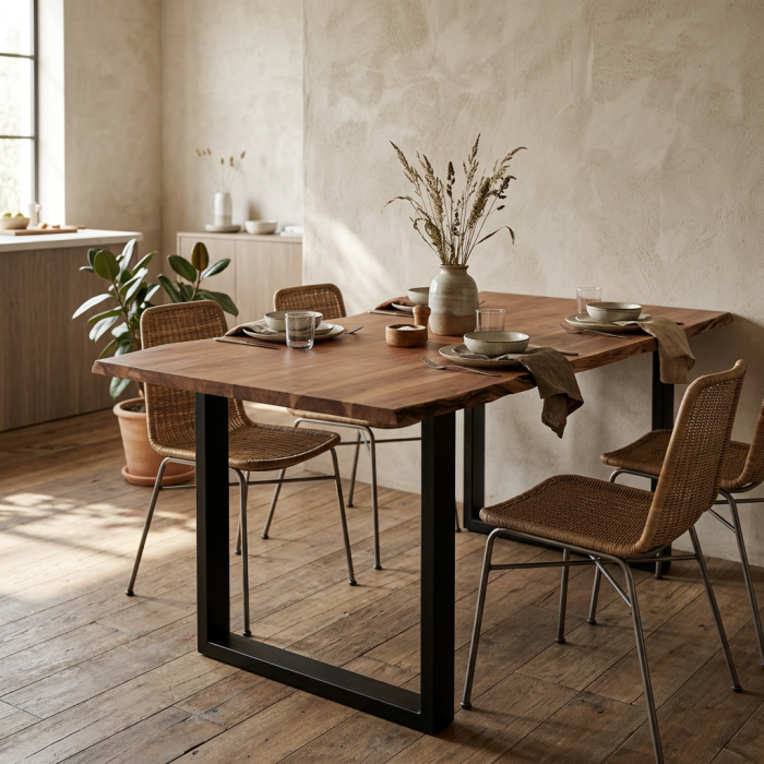 Tavolo da pranzo in legno di acacia e metallo Terzo 160x80 - immagine 2