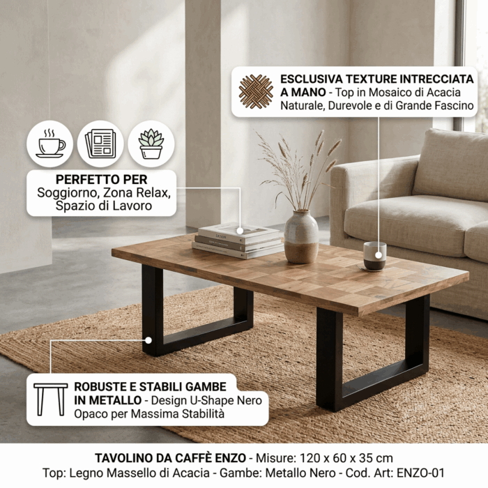 Tavolino da caffè in legno di acacia "Enzo" - immagine 3