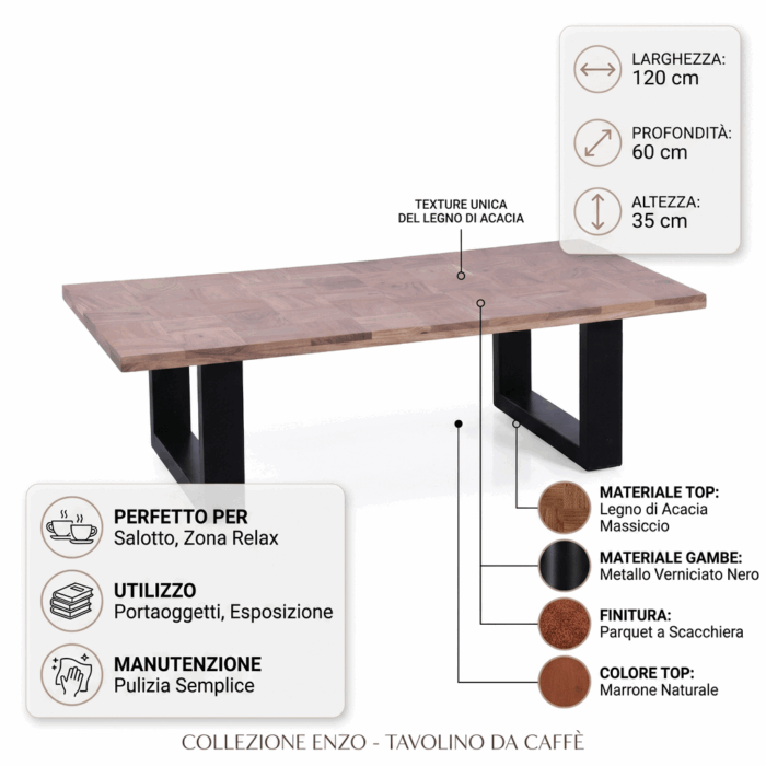 Tavolino da caffè in legno di acacia "Enzo" - immagine 4