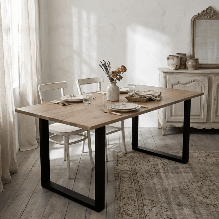 Tavolo da pranzo in mango e metallo 180x90 "Dino" - immagine 5