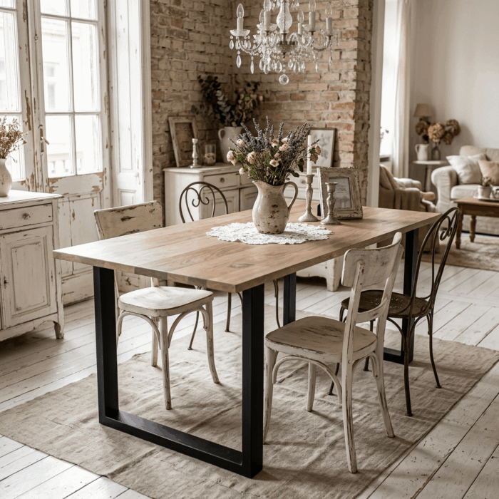 Tavolo da pranzo in mango e metallo 180x90 "Dino" - immagine 2