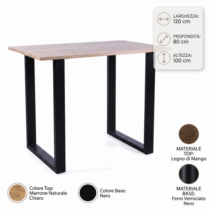 Tavolo bar Piero in legno di mango e metallo nero 120x80x100 cm - immagine 4