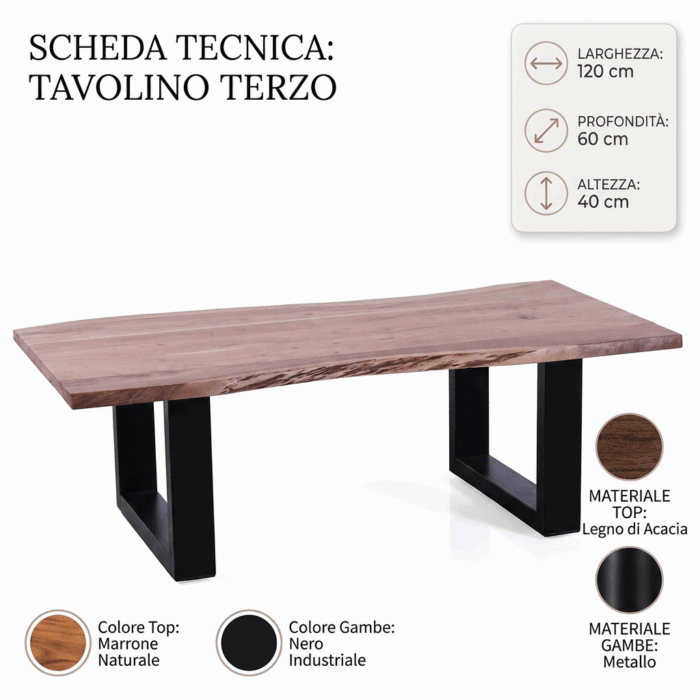 Tavolino in acacia e metallo "Terzo" - immagine 4