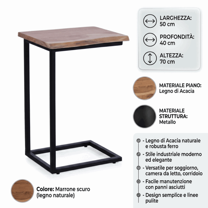 Tavolino alto in legno di acacia e metallo "Terzo" - immagine 4